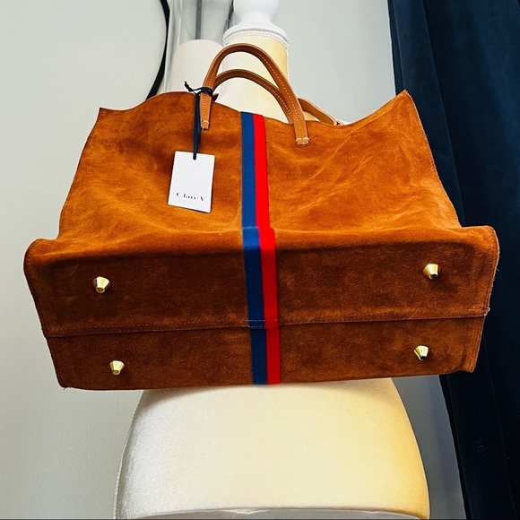 Clare V. Simple Tote Hobo Bag, Crossbody Strap, Chestnut Suede Stripe, NWT - Picture 4 of 16